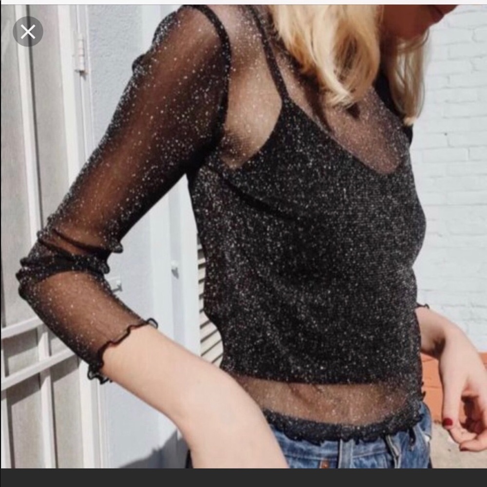 Brandy Melville black sheer glitter top